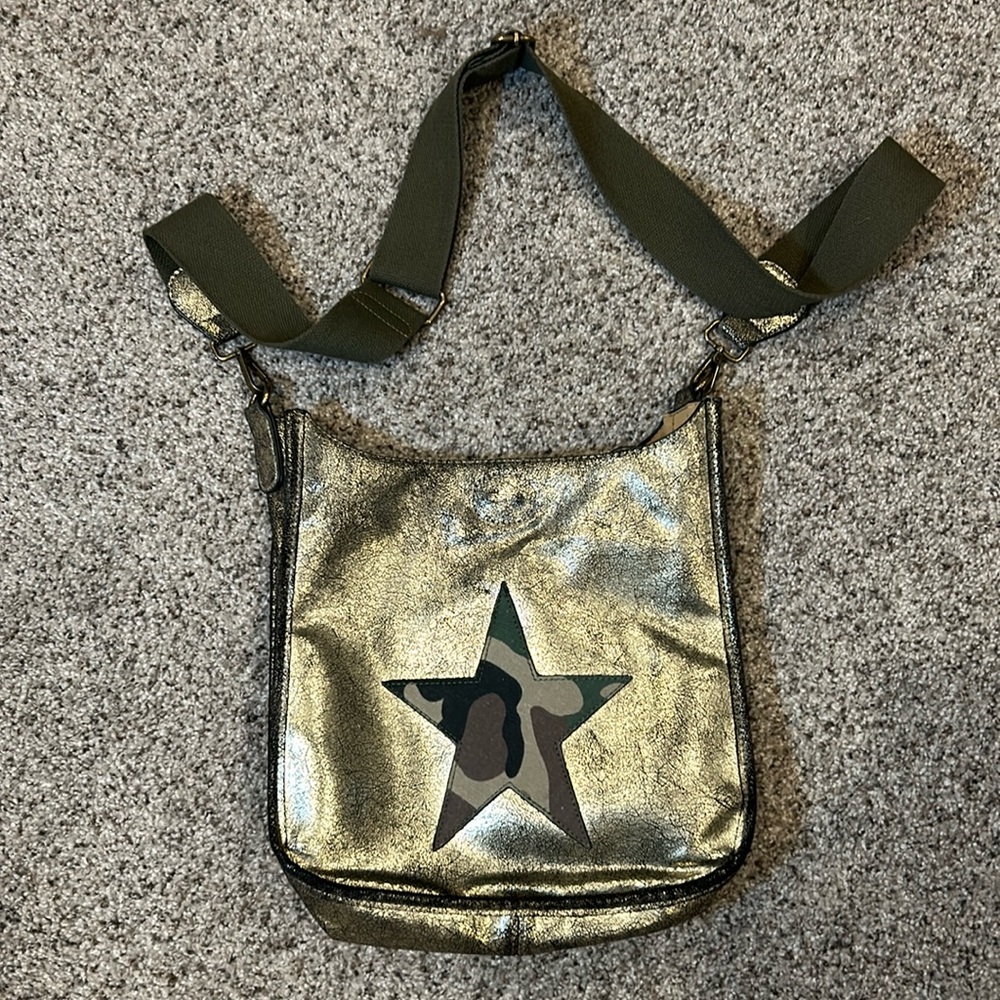 Ah-domed Gold Crackle Leather Crossbody Bag